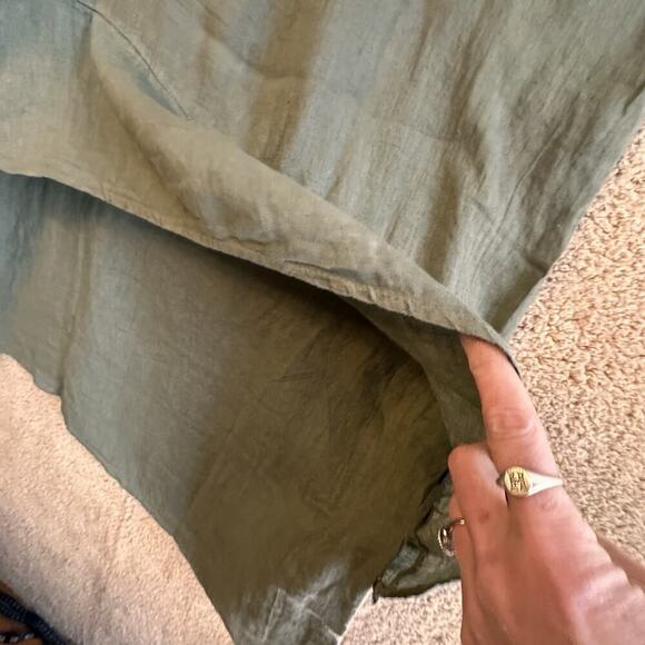 Bella Amore Linen Dress Sz 3X Lagenlook Midi Tiered Ruffle Green Boho Italy Made - Picture 10 of 16